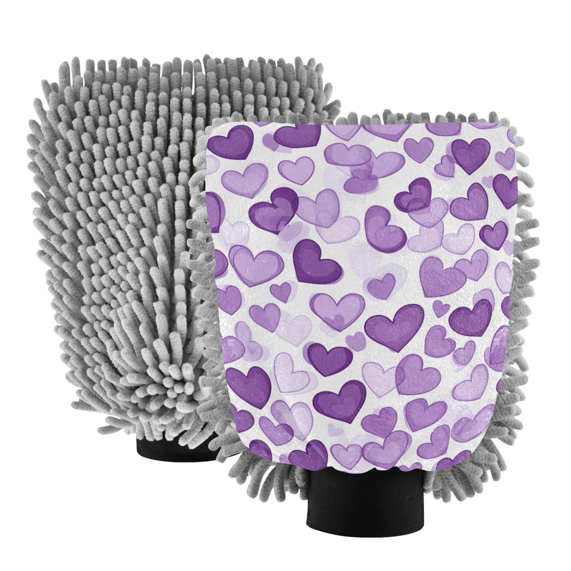 Purple Hearts Day Purple Hearts Car Wash Mit 2 Pack Gloves for Cars Washing Scratch Free Washer Sponge for Wash Drying