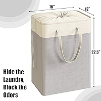 Vista 2 de Simple Houseware Cesta plegable para ropa sucia de 75 L, cesta rectangular de algodón con cierre de cordón y asas, color gris