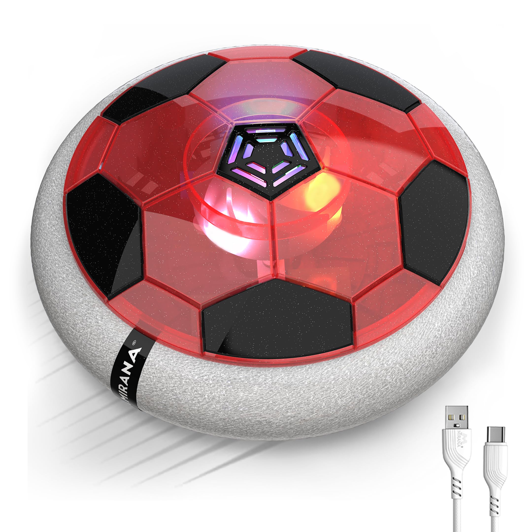 Mirana C-Type USB Rechargeable Battery Powered Hover Football Indoor Floating Hoverball Soccer | Air Football Smart | Made in India Fun Toy Best Gift for Kids Boys & Girls 2-10 Years (Glow-Red)-image-12