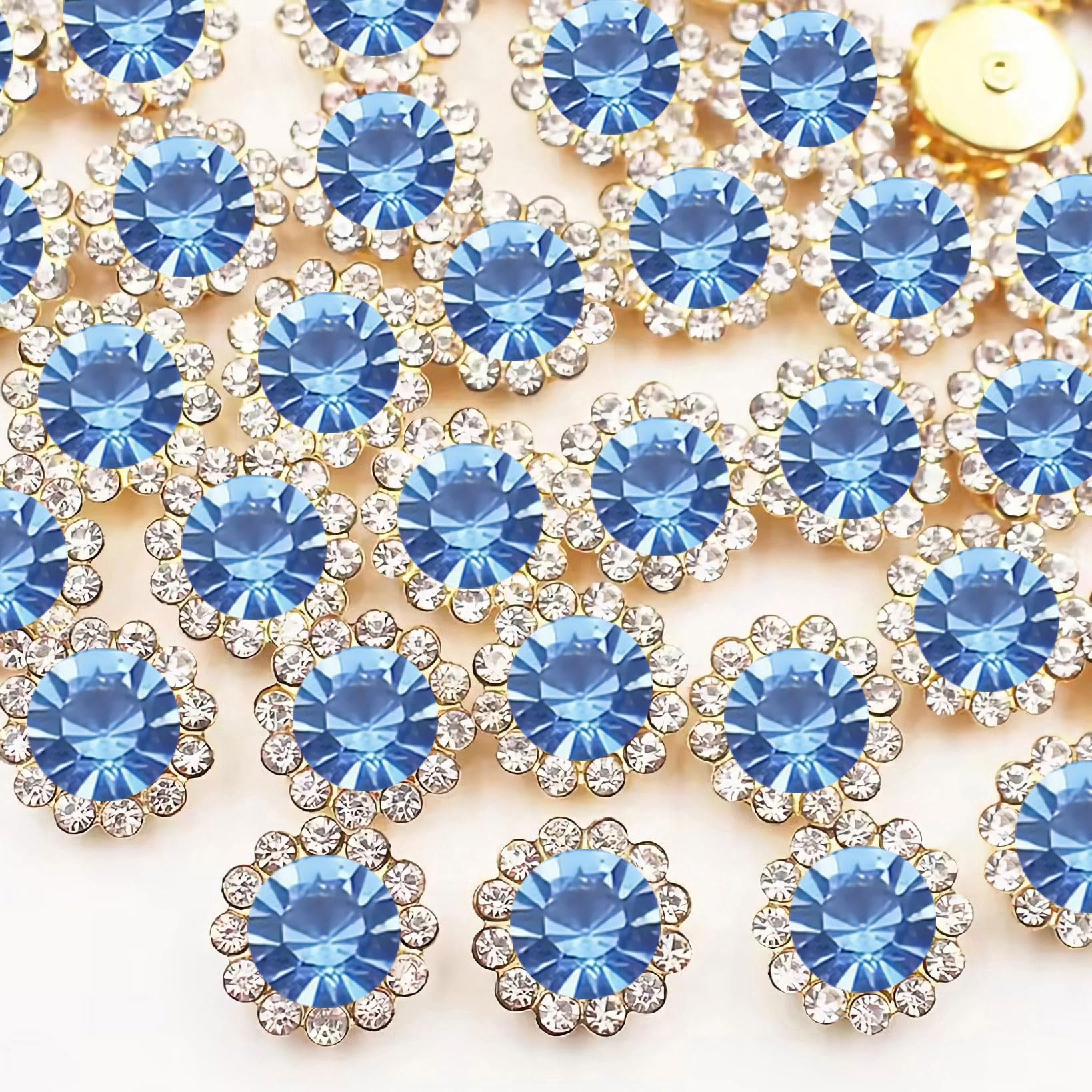 Photo 1 of 120 Pcs 12mm Sunflower Sew on Rhinestones Crystal Glass Gems, Metal Claw Rhinestones Jewels for Crafts, Glitter Gemstones for Clothes Shoes Cap Earring Belt Sewing Accessories(10 Light Blue)
