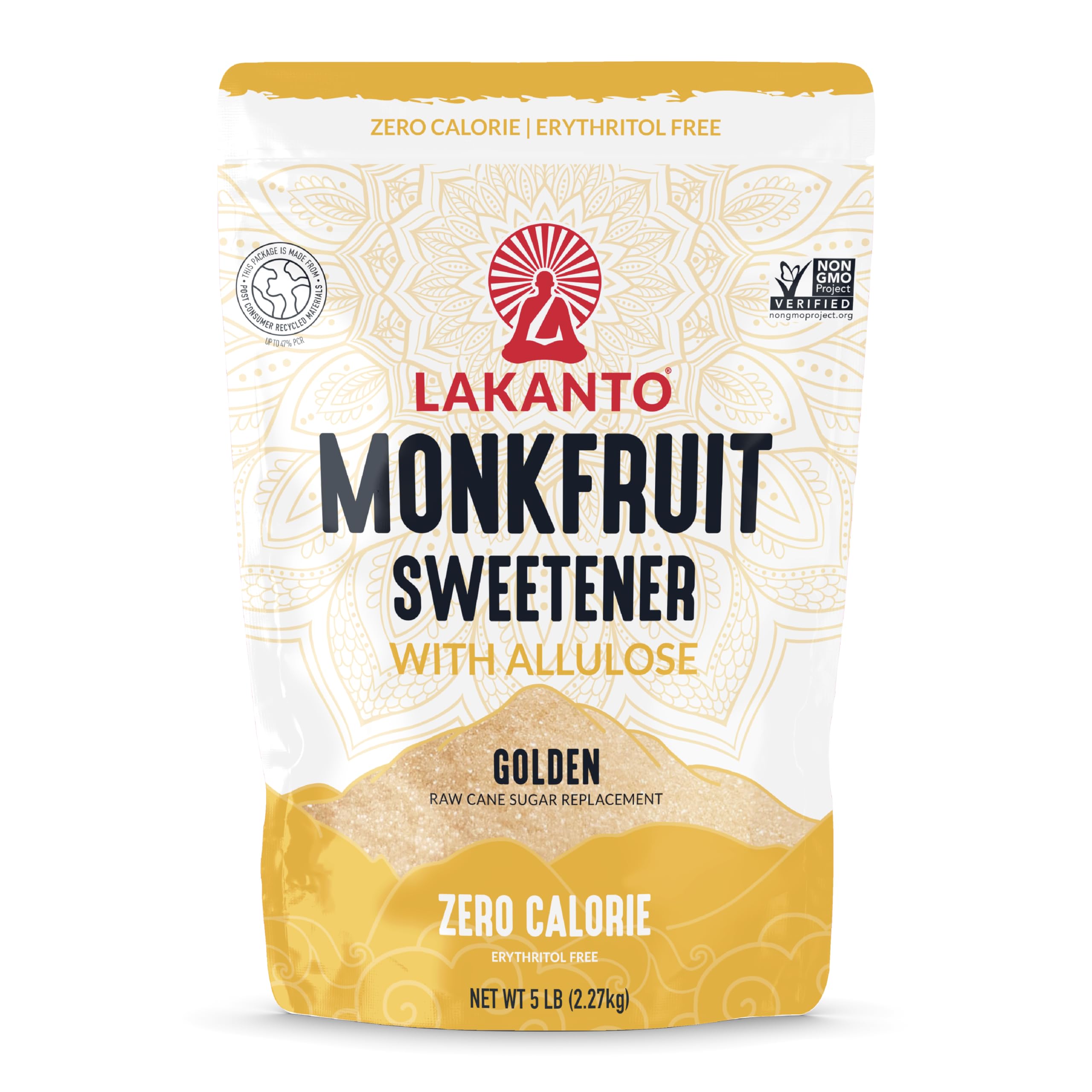 Lakanto Golden Monk Fruit Sweetener with Allulose - Raw Cane Sugar Substitute, Erythritol Free, Gluten Free, Vegan, Keto Friendly, Sugar Replacement (Golden - 5 lb - Pack of 1)