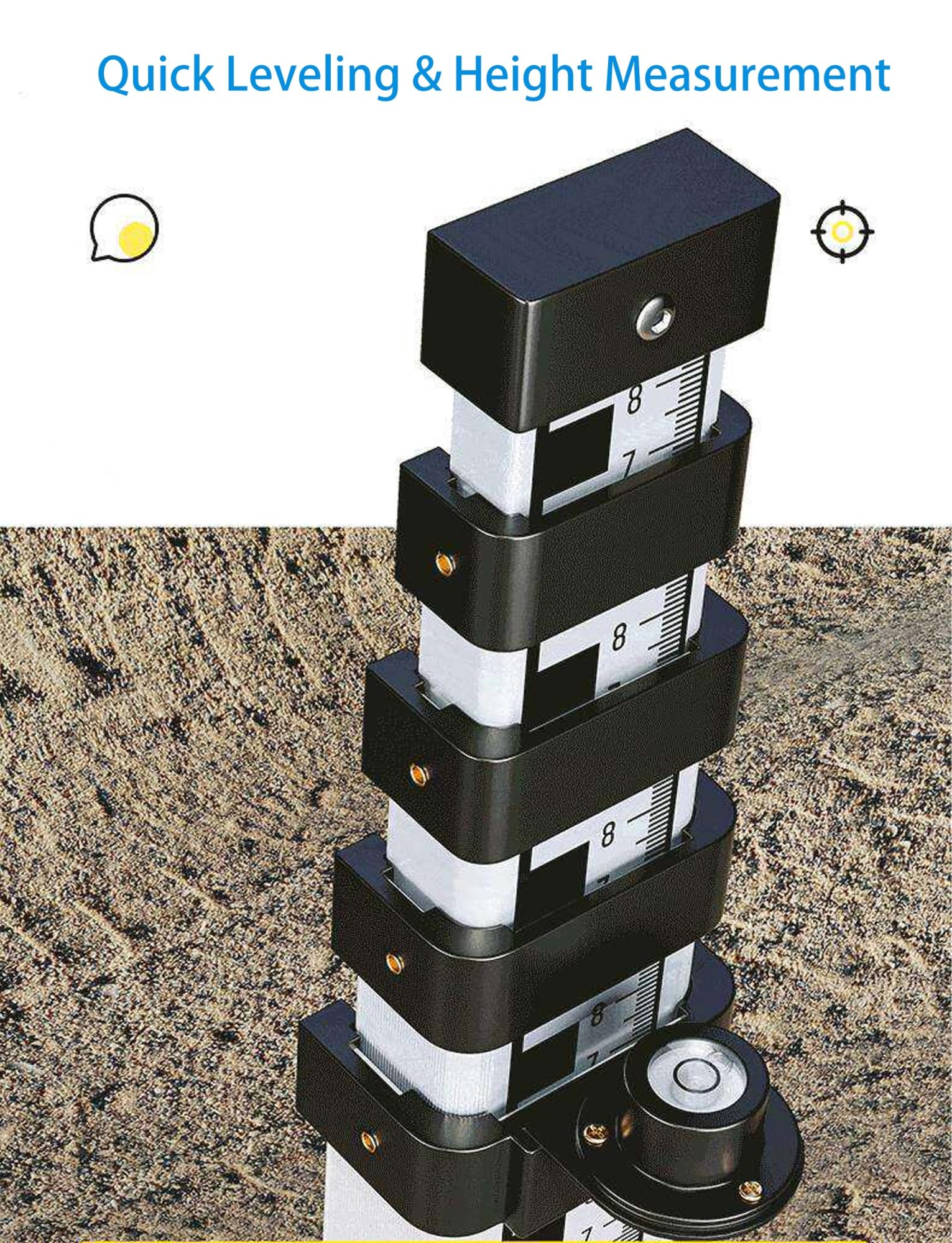 Vara telescópica de Aluminio con trípode para topografía y construcción.