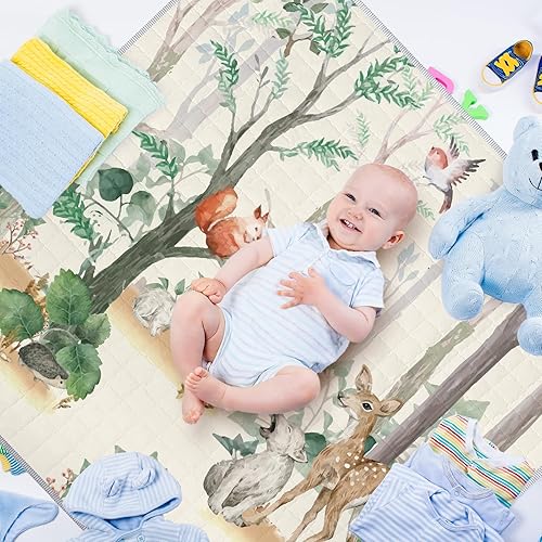 Miniatura 4 de Funtery Tapete de juego bohemio de 43 x 43 pulgadas para bebé, portátil, lavable, plegable, plegable, antideslizante, para el suelo del bebé,