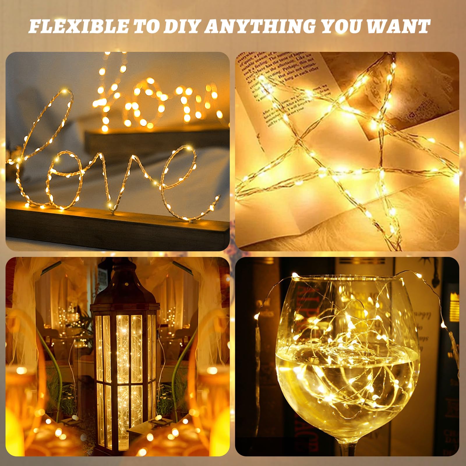 Guirlande Lumineuse, 2 * 10M 100LED Guirlande Intérieur en Cuivre Décoration, Imperméable Lumière Etoilée pour Intérieure Chambre Maison Jardin Noël - Blanc Chaud
