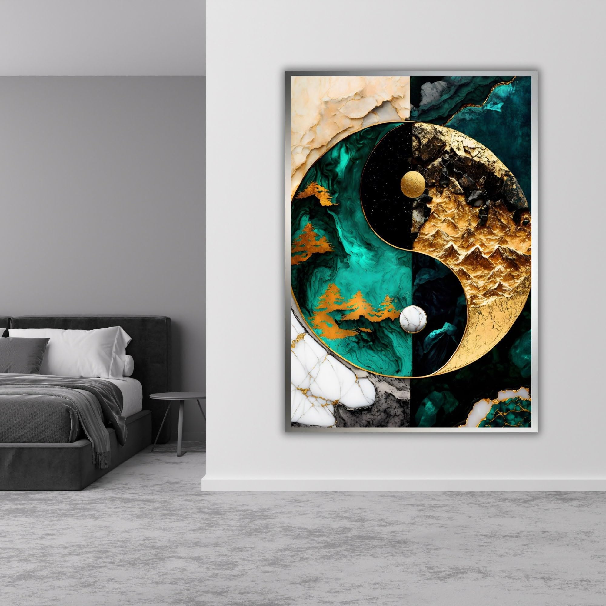 XINBAO Yin Yang Kintsugi Harmony druk na płótnie, gotowy do zawieszenia, oprawiony obraz, dekoracja ścienna z japońską sztuką (70 x 100 cm/rama wewnętrzna)