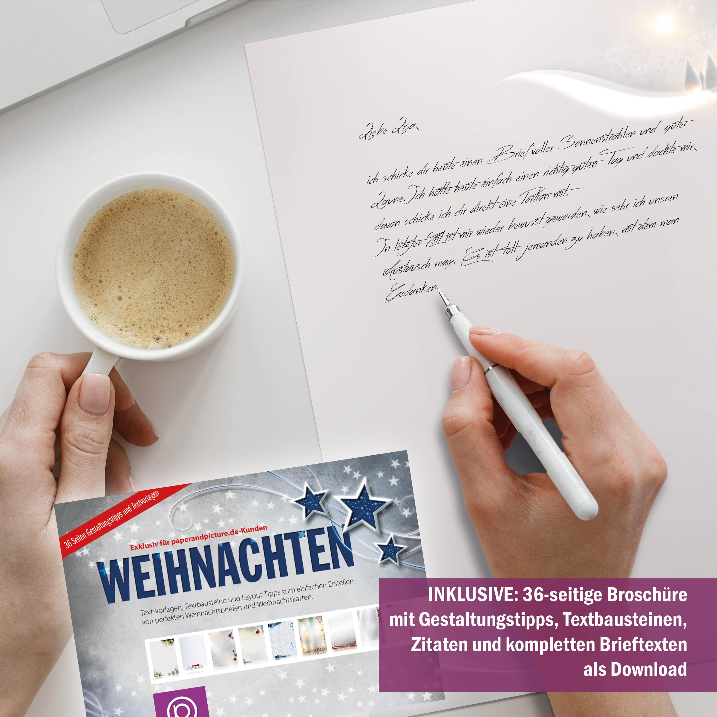 Weihnachtsbriefpapier-Set 100 Blatt A4 + 100 Kuverts mit Fenster
