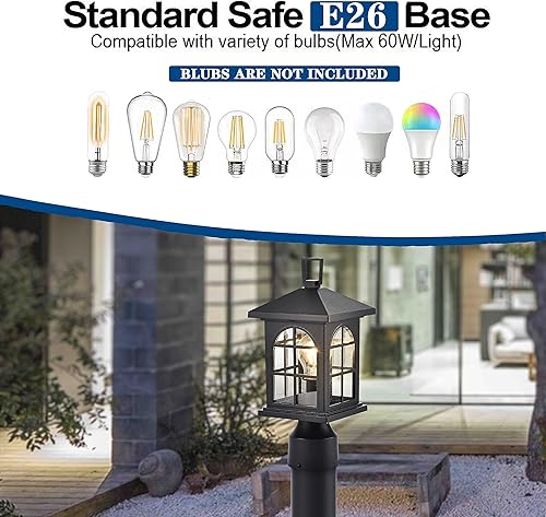 Miniatura 4 de ASHOP Lámparas de poste para exteriores, paquete de 2 luces negras para postes de luz al aire libre para poste de patio, farol de aluminio al aire