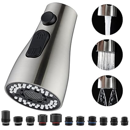 Pull Down Faucet Sprayer Head Replacement Parts 3 Modes, JC-PT-S-BN-A