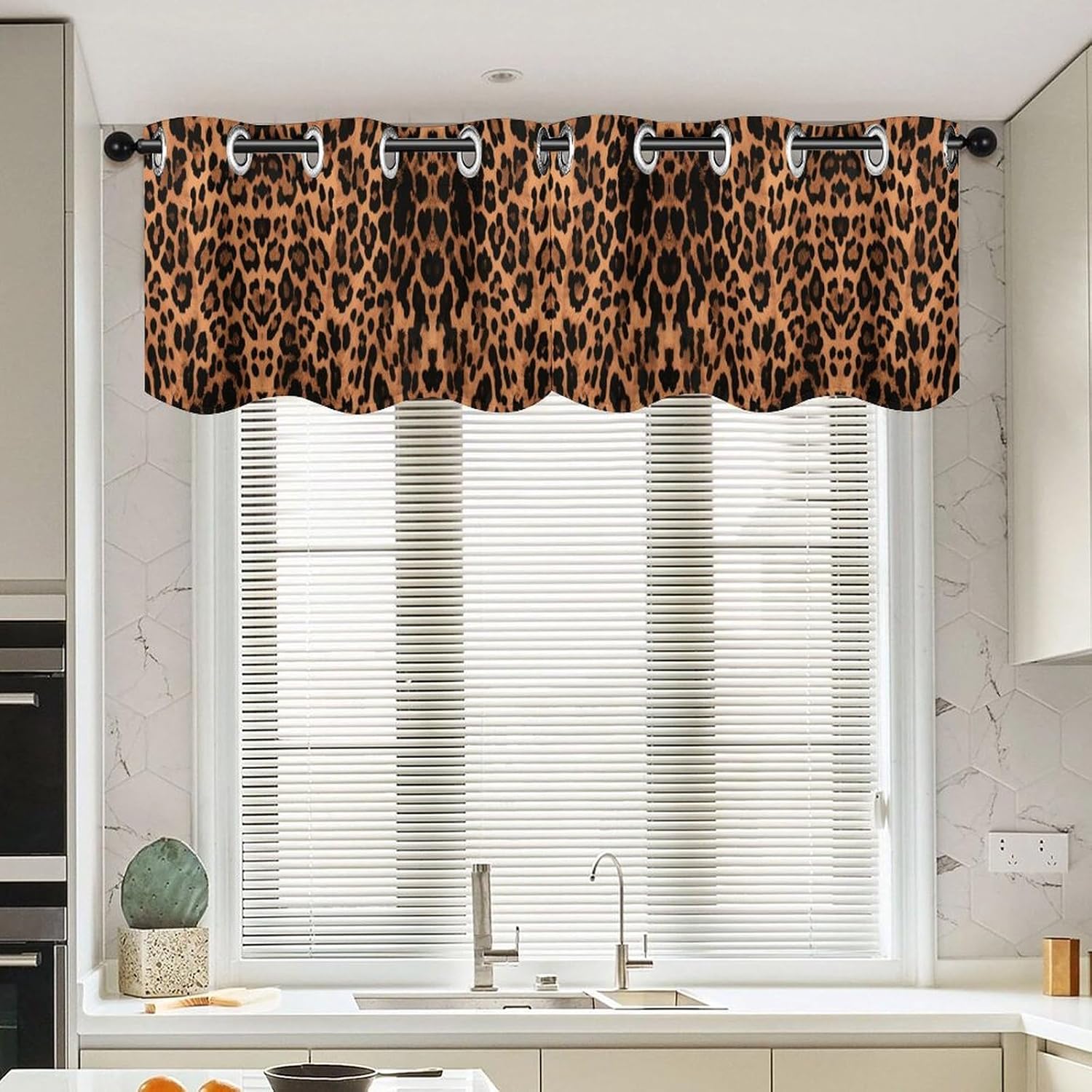 Small Window Curtains, Leopard Pattern Printed Mini Window Curtains Valance, Pocket Window Curtains are Suitable for Homes, Offices, Farmhouses, and Restaurants