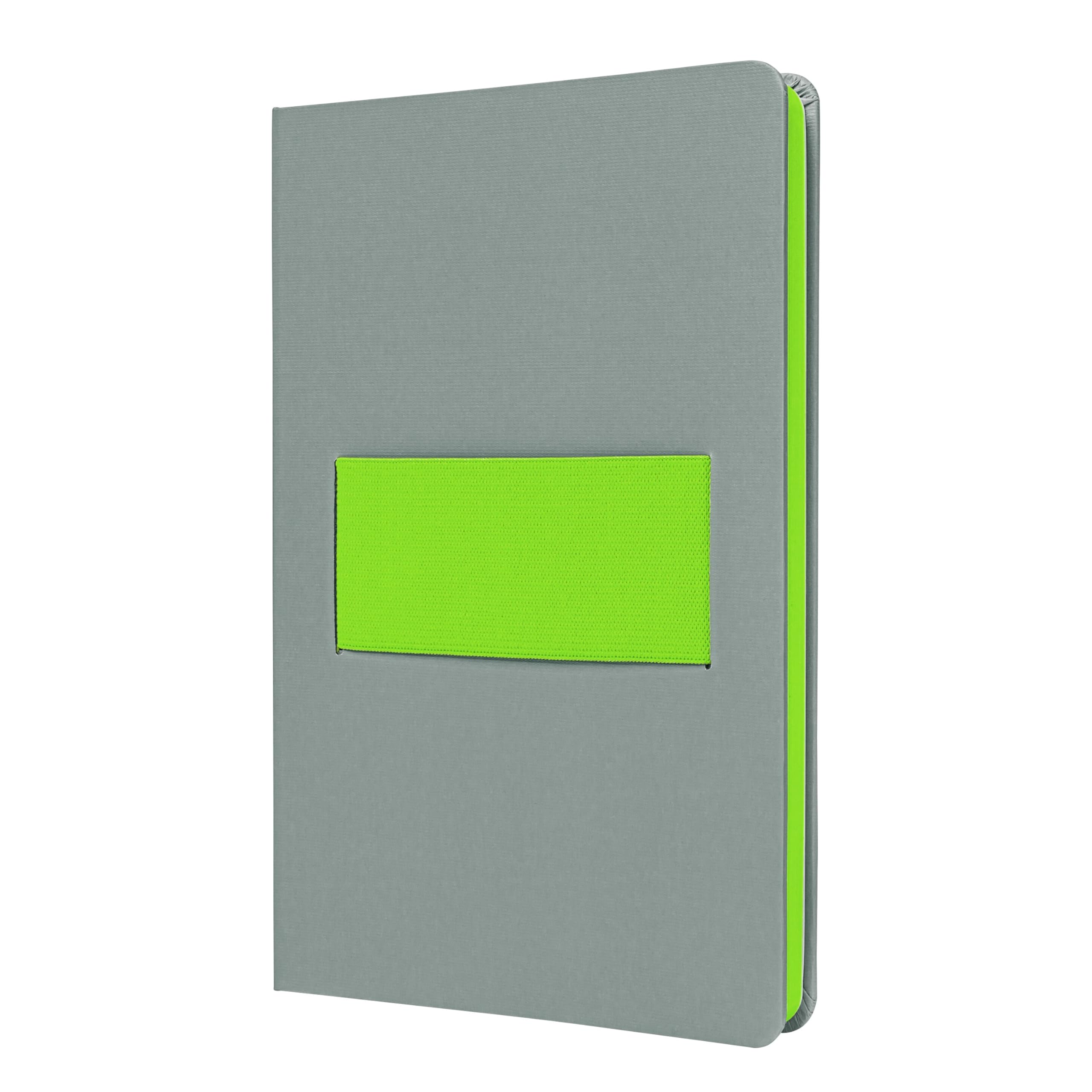 Sigel LS201 Notebook Linescape - approx. A5 - lined - hardcover - light grey/neon green - multi-functional elastic strap - 176 p. - FSC-certified