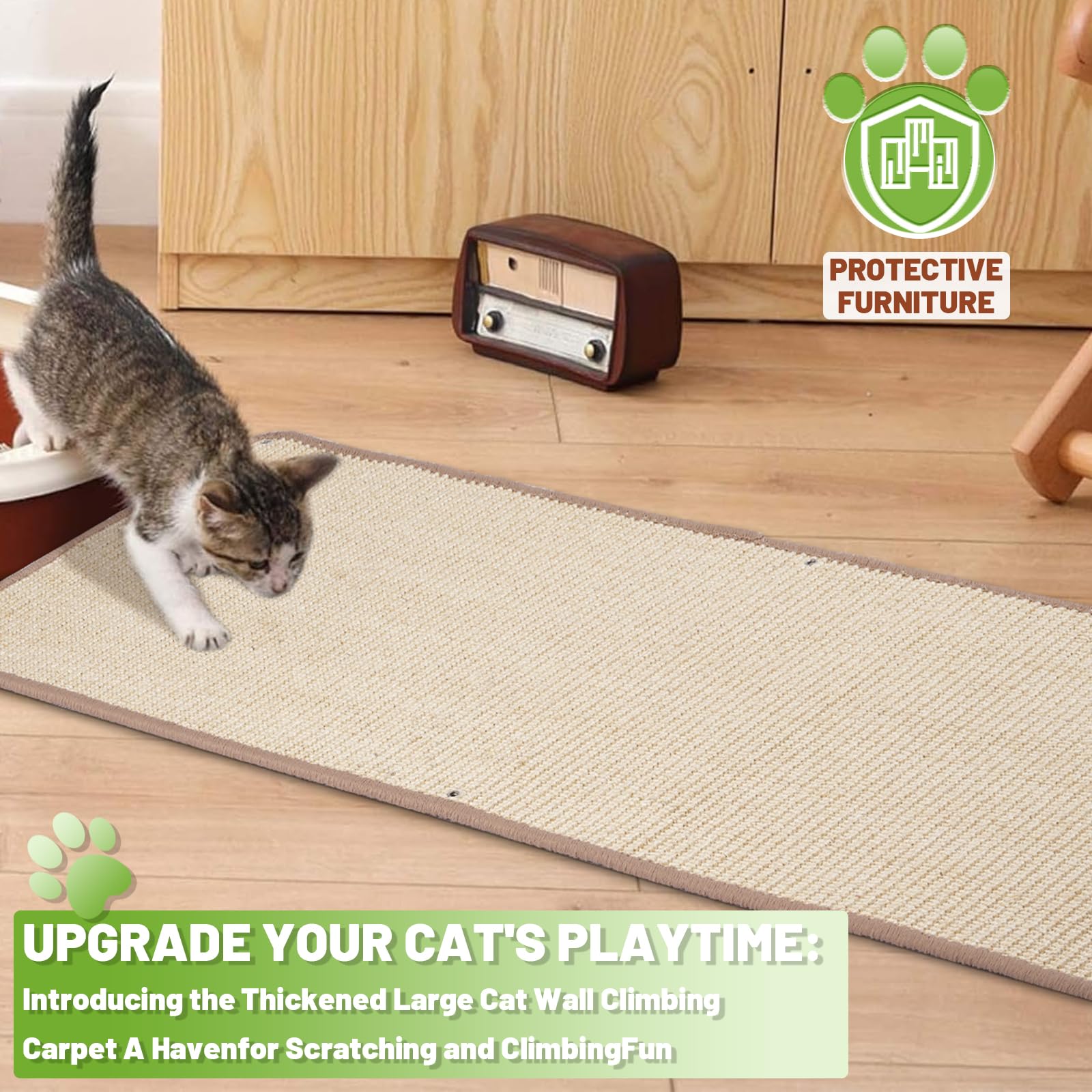 SINBLUE Natural Sisal Cat Wall Climbing Carpet 100x40 cm Thickened Wall Scratcher Carpet Mat Pad - Image 4
