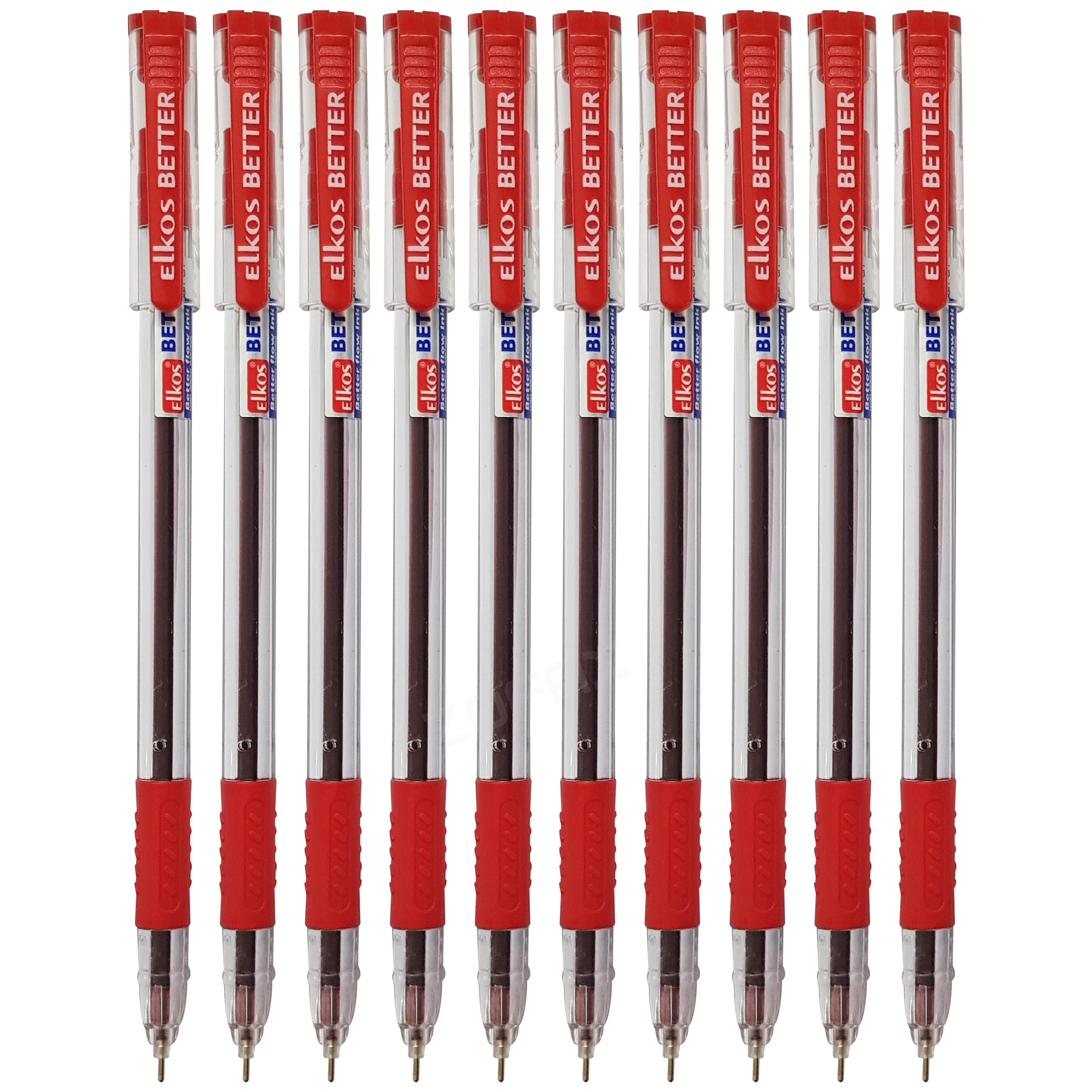 ELKOS RED Ballpoint Pens, 0.7mm Fine Point, Pack of 20, Better Ball Pens, Smooth Writing, Soft Grip, School Office Home Use, ZOFAX Black Ball Pen