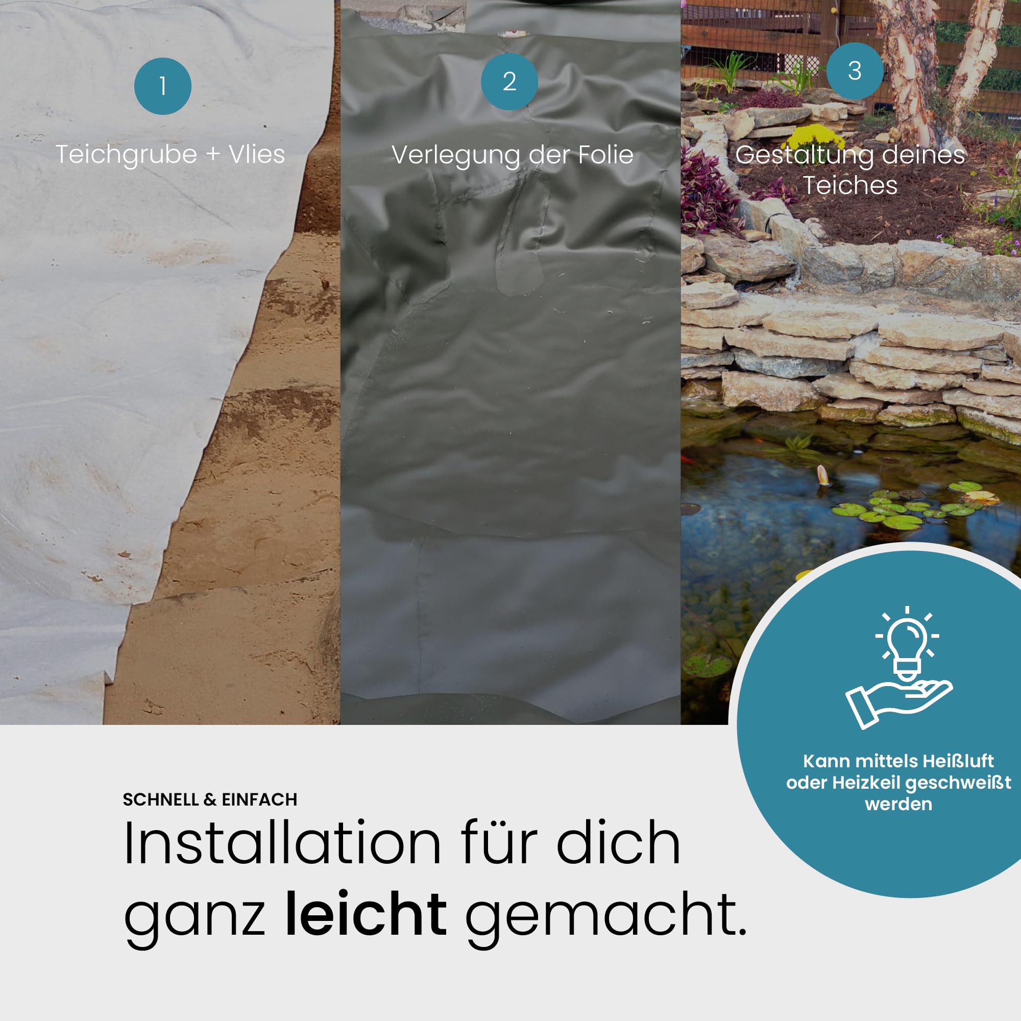 TeichVision - Premium PVC Teichfolie beige-Sandfarben - Stärke 1 mm - 10 m x 12 m/PVC Folie beige geeignet für Teiche, Biotope, Naturschwimmbäder