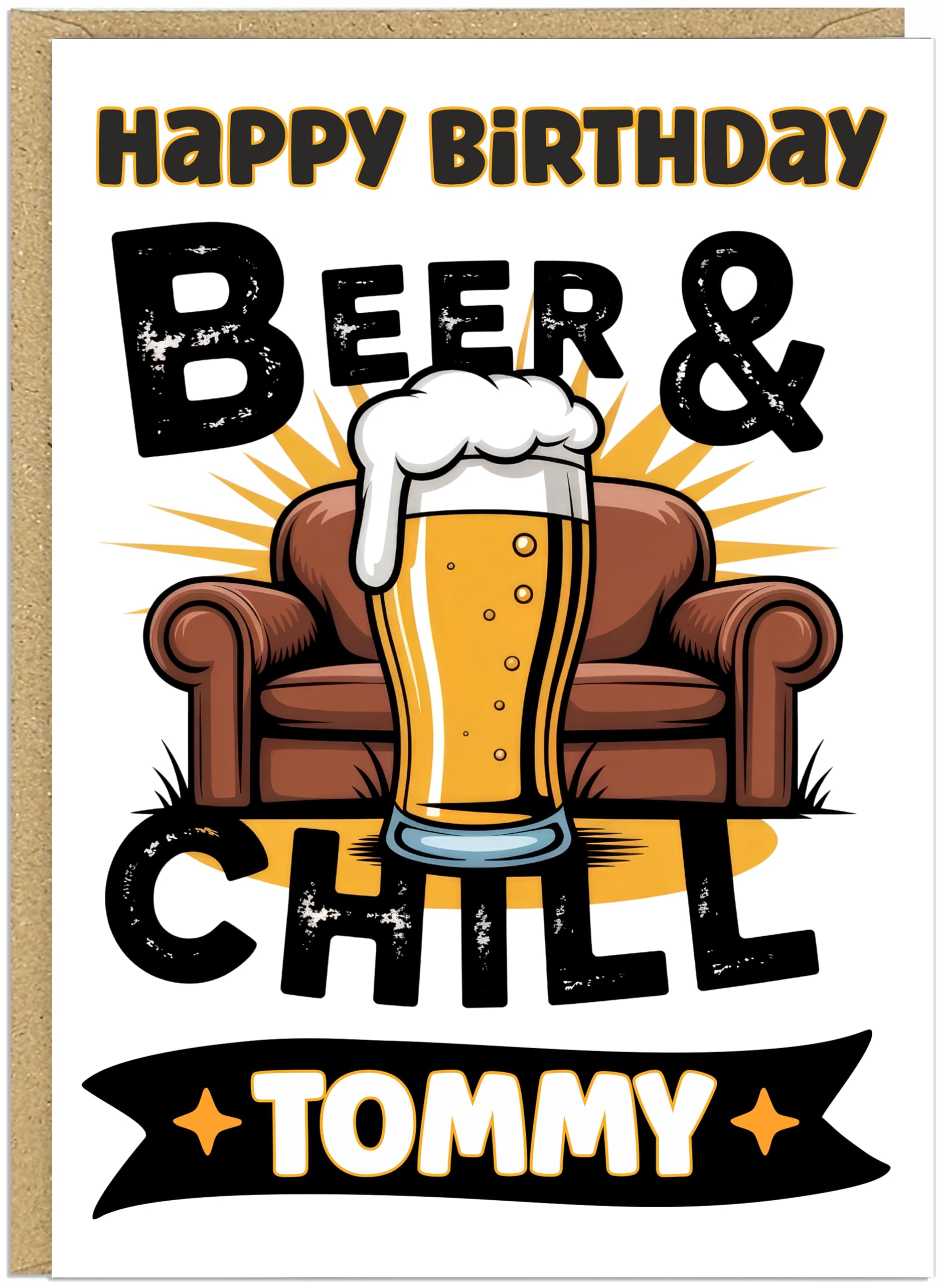 Personalised Beer Birthday Cards for Men Dad Brother Grandad - Custom Own Name Funny Designs Beer & Chill Adulting is Hard Calling Cheers A5 Happy Birthday Cards (Beer & Chill)