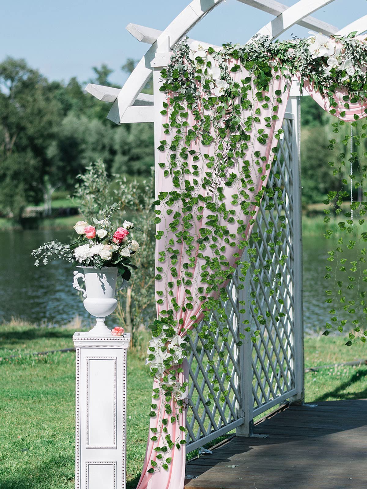 Kalolary 258 Ft 36 Fili Edera Artificiale Ghirlanda Scindapsus | Foglia Viti Piante Vegetali, Piante Finte Appese per Sfondo di Nozze Arco Parete Giungla Festa Tavolo Ufficio Decor
