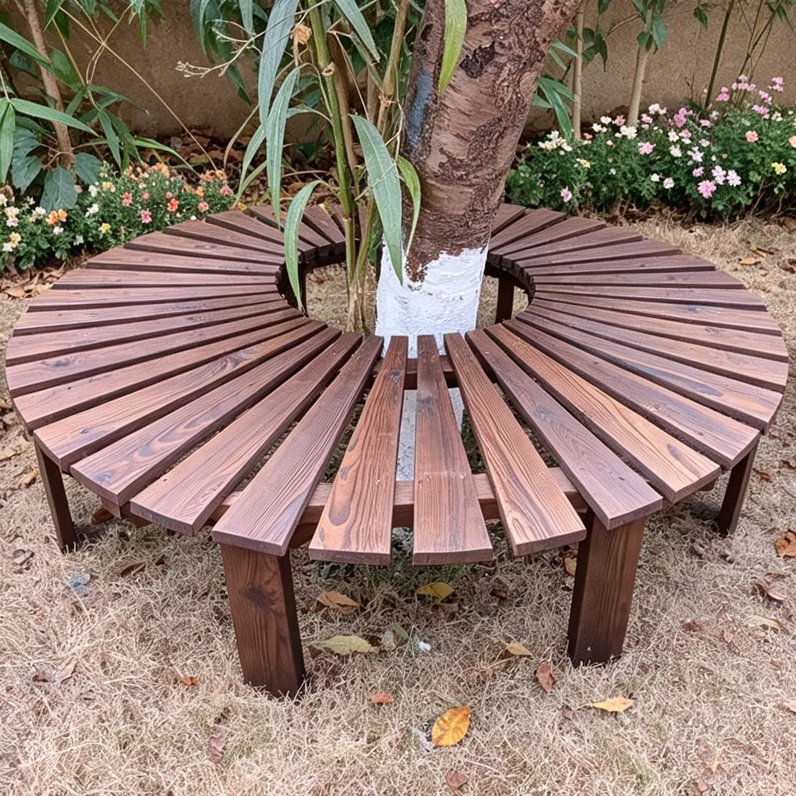 Banco curvo decorativo MARXAN de madera para crear un rincón de relax en el porche