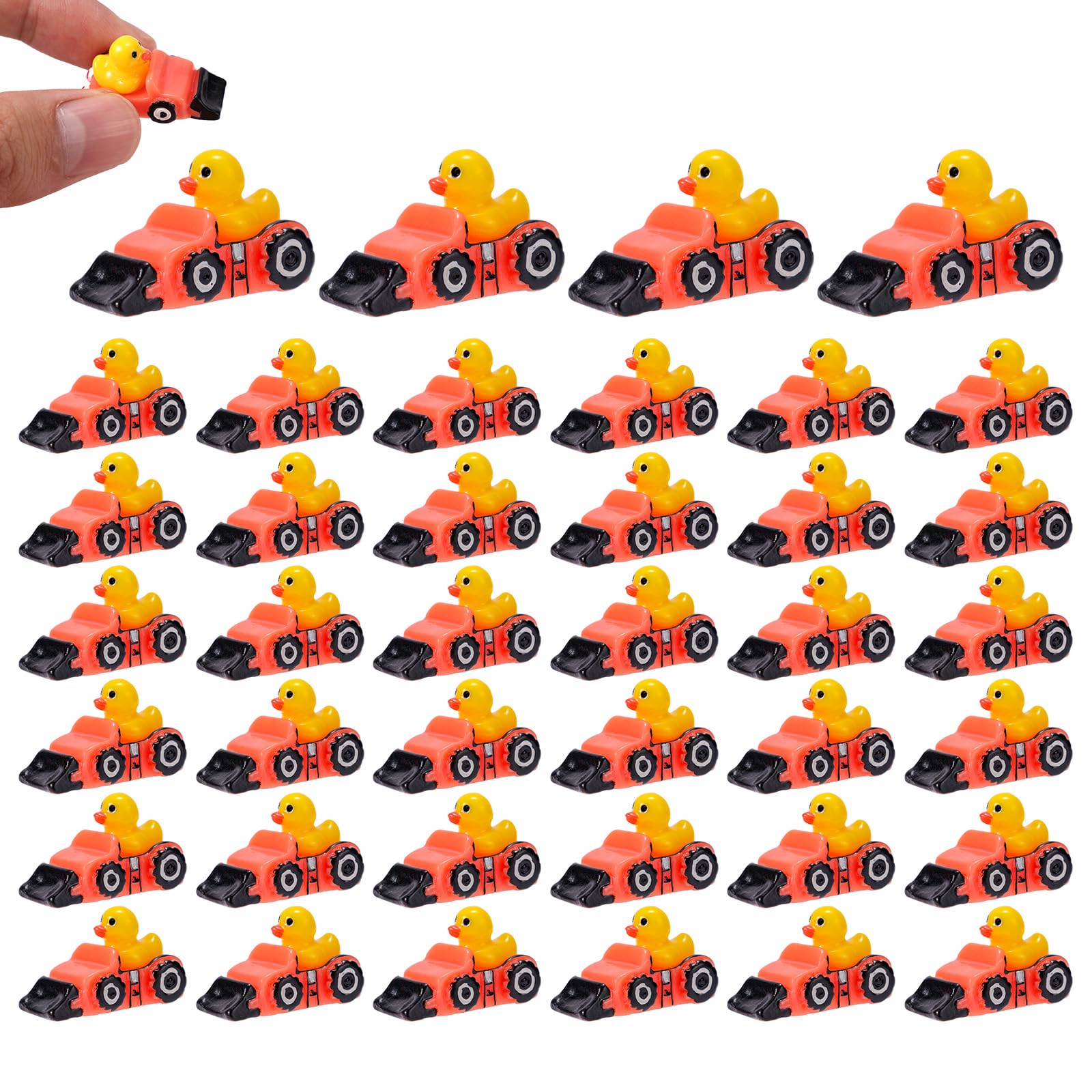 40pcs Mini Resin Ducks, Tiny Construction Bulldozer Duck Small Resin Animals for Miniature Landscape DIY Projects Garden Decor Party Craft Ornaments (Orange)