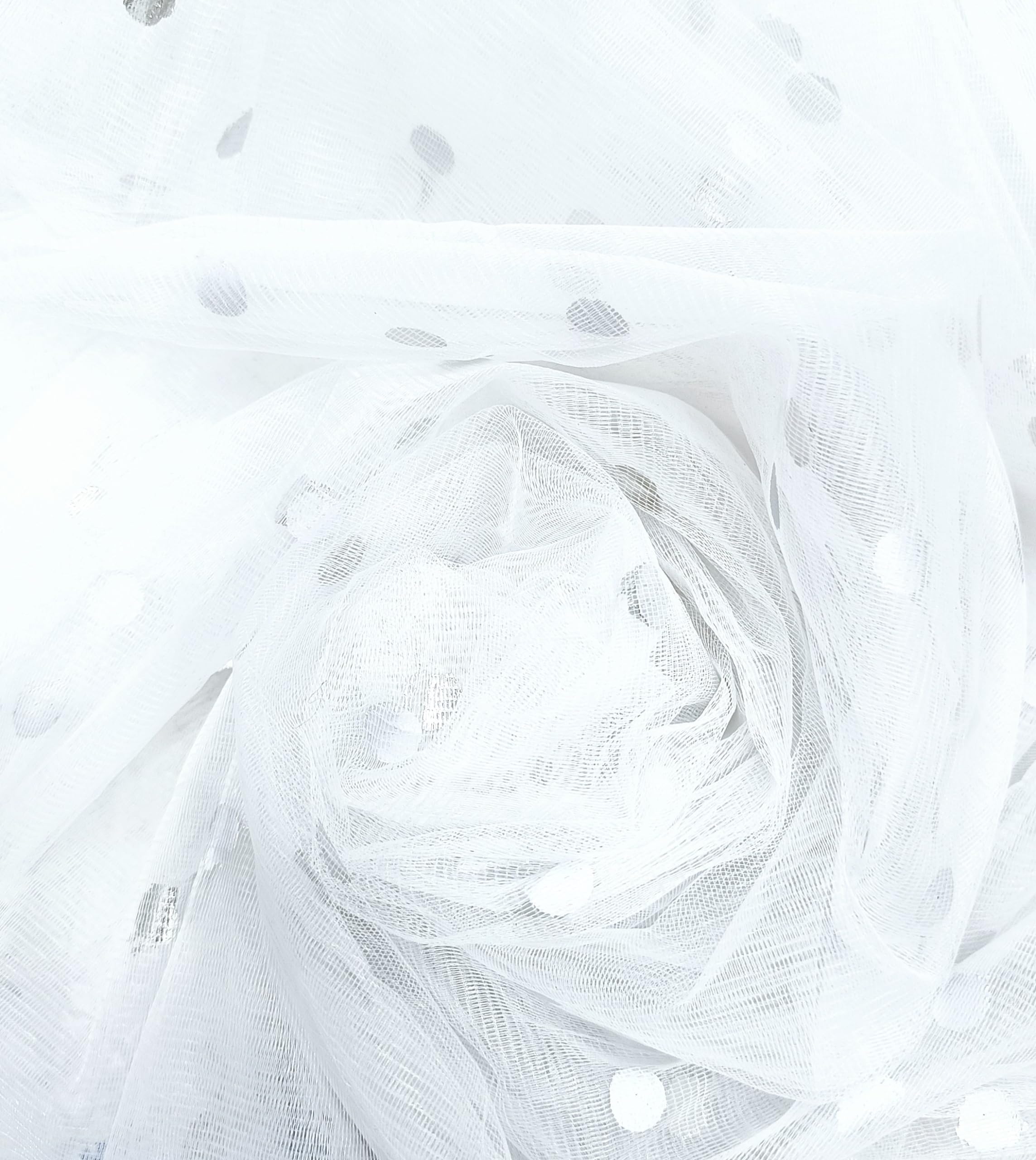 VRB DecTM Multi Purpose Net Fabric Cloth Material for Decoration for Trousseau Packing, Party Hall Decoration, Bouquet,Gift Packing, Party Decor,Pooja Room Decoration Items (10 Mtr, Polkadot White)