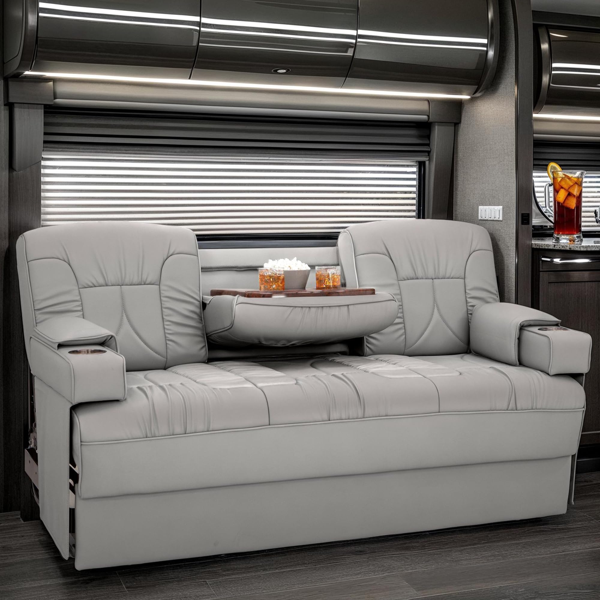 Qualitex De Leon Console SL RV Sofa Bed, 68" Wide, Ulitmate Leather, Ash