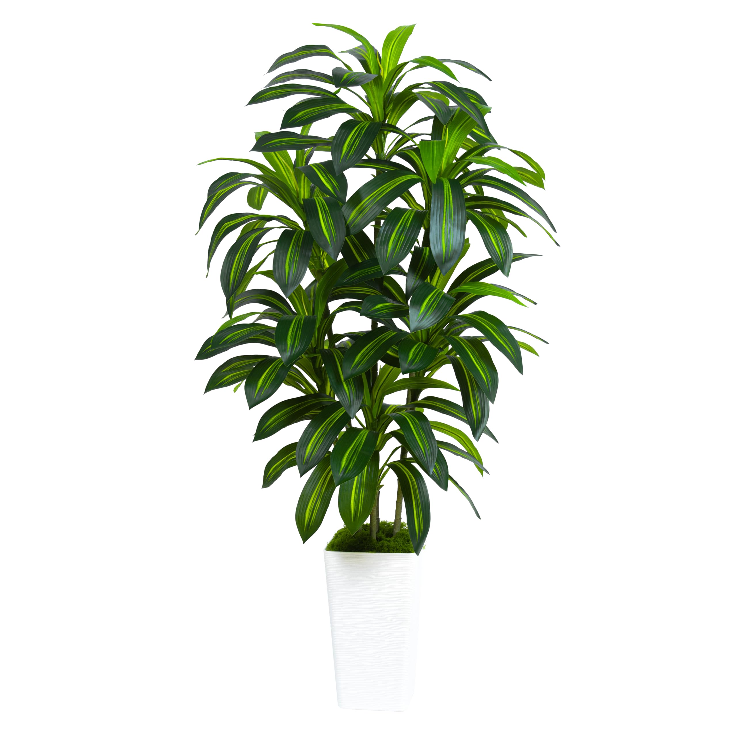 Artificial Dracaena Plant Indoor Fake Tree, Tall Fake Floor Plants with White Planter, Artificial Yucca Tree for Home Office Living Room Bedroom Farmhouse Modern Outdoor Topiary Tree(6 Trunks 6FT)