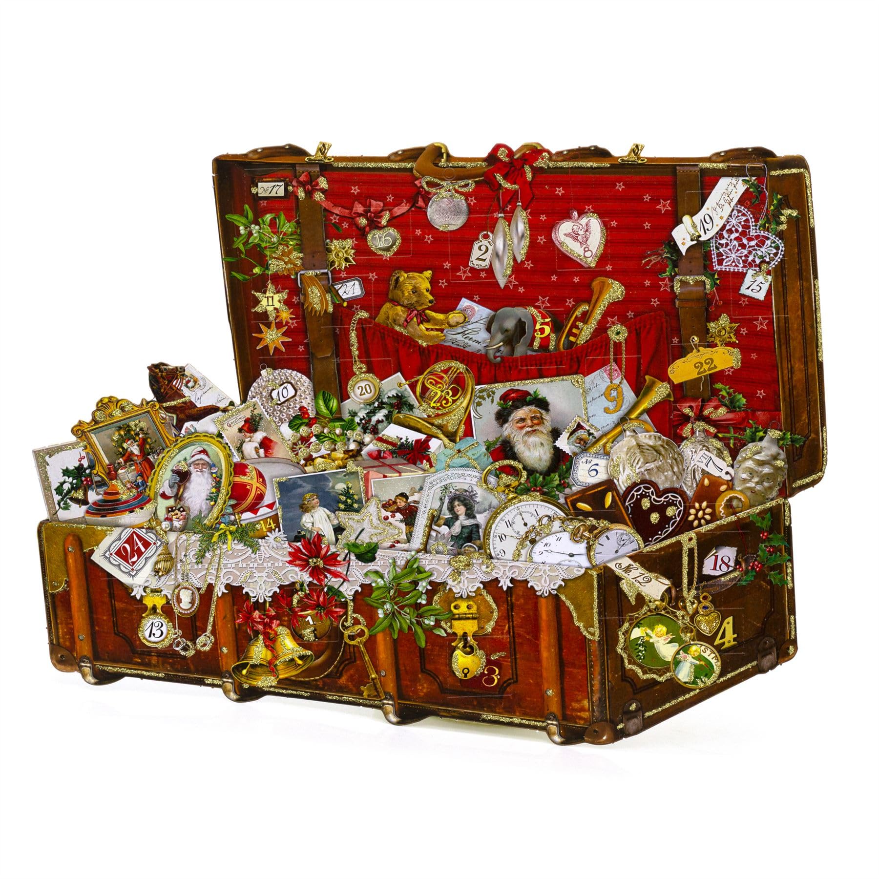 Carousel Home Vintage Suitcase Christmas Advent Calendar | Santa Chest Christmas Advent Calendar Traditional Advent Calendar | Picture Advent Calendar Paper Advent Calendar
