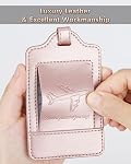 Teskyer Leather Luggage Tags for Suitcases, 3 Pack, Rose Gold | Quick-Attach Spring Ring, Privacy Flap Design, Includes 6 Info Cards, Premium PU Leather, Easy to Identify, Travel Essential