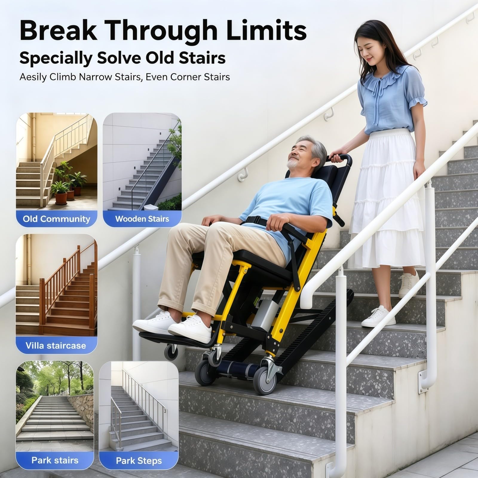 Silla De Ruedas Eléctrica para Subir Escaleras, para Adultos, 28 Kg, Capacidad Máxima De 100 Kg,Aluminio De Alta Resistencia; para Personas Mayores O Pacientes con Discapacidad.