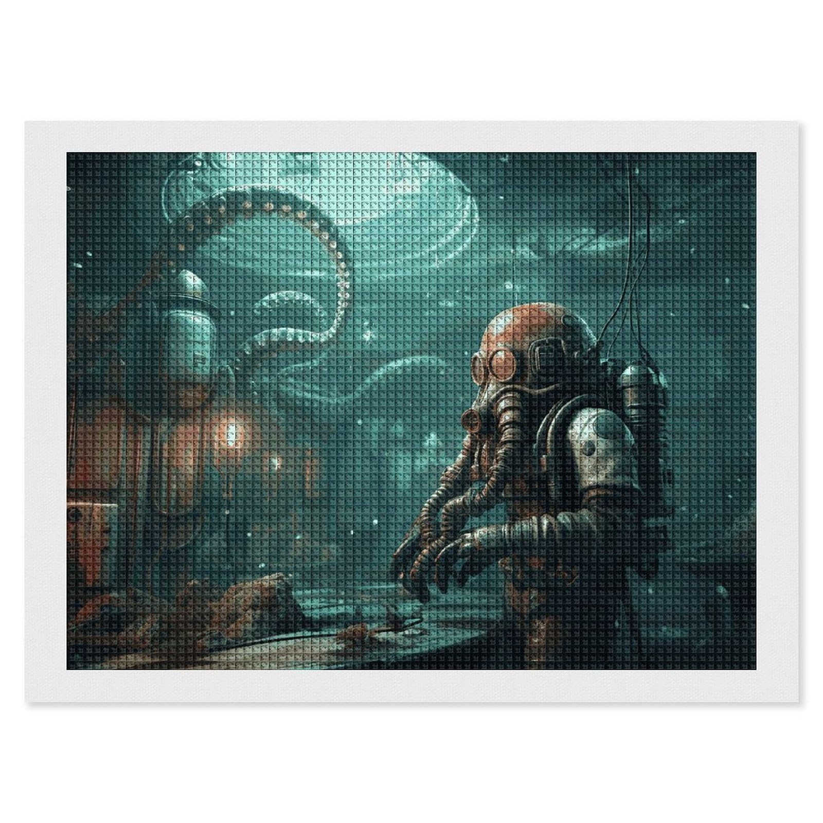 Cool Octopus Diver Diamond Art Kits for Adults, DIY 5D Diamonds Painting Kits for Beginner, Round Full Drill Diamond Dots Painting, 12"x16" Diamonds Pictures Gem Art and Crafts Wall Decor