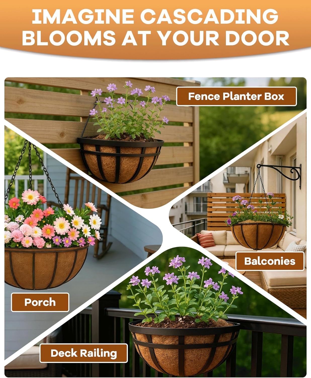 Coco Liners for Planters - Pre-Formed Coco Fiber for Plants Groove Design Hanging Basket Liners, Handmade Natural Coconut Fiber Pot Liners for Wire Baskets & Window Boxes (3)