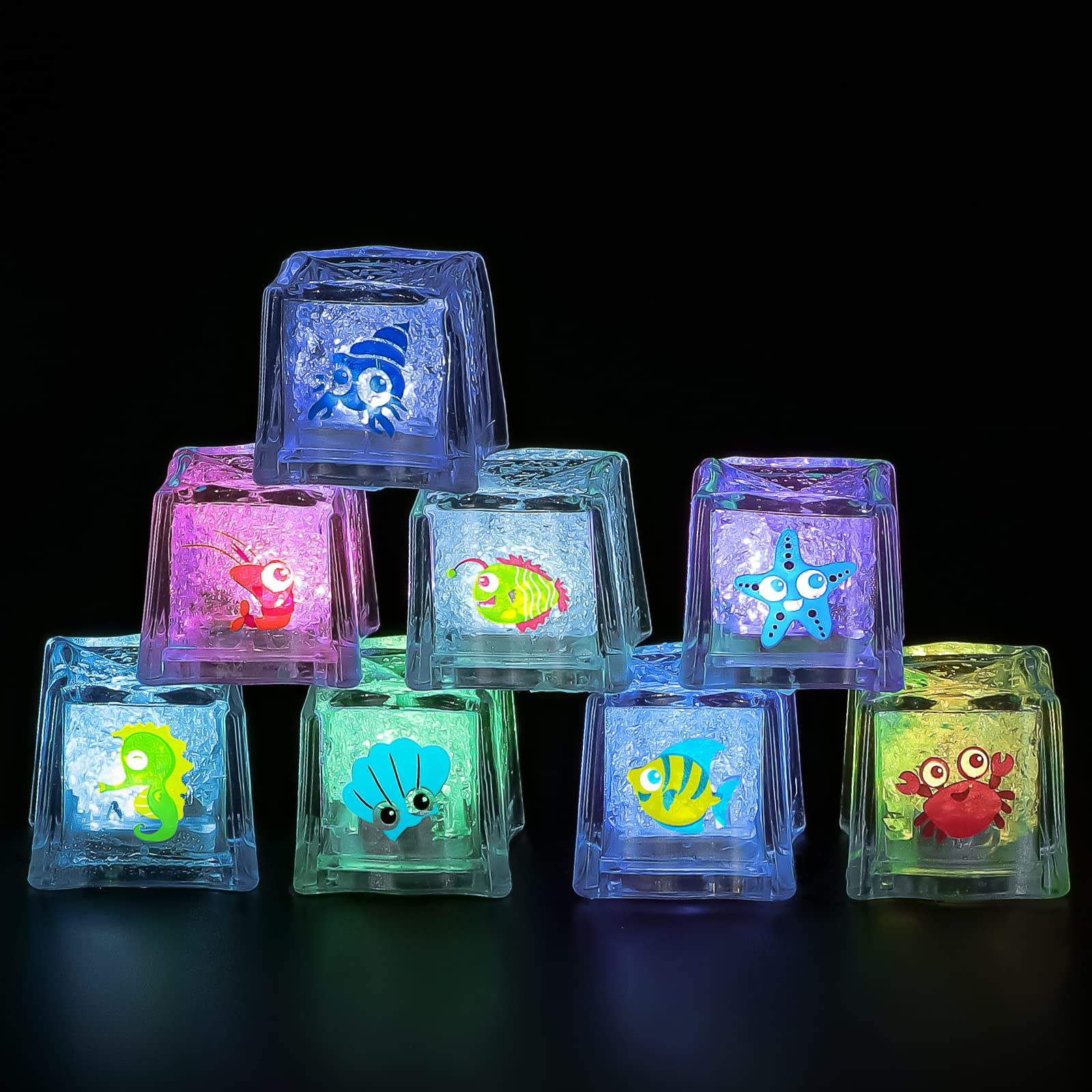Ice Cubes Bath Toys Magic lce Cube Toy Glowing Colorful LED Lights Toys in Water Bathtub Luminous Toy Flashing Colorful Lights Birthday Valentine's Day Gift 8 Pcs