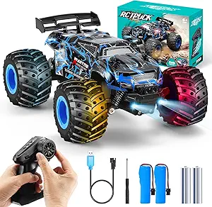 Remote Control Car, 1:18 Scale Rc Cars, All-Terrain RC Truck with LED Light, 20KM/H, Rechargeable, 2WD, 2.4GHz, Sturdy PVC Shell, Remote Control Truck for Boys 4-7 8-12, Beginner