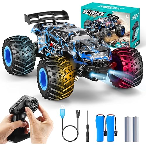 Remote Control Car, 1:18 Toy Rc Cars, All-Terrain RC Truck with LED Light, 20KM/H, Rechargeable, 2WD, 2.4GHz, Sturdy PVC Shell, Remote Control Car for Boys 4-7 8-12, Beginner