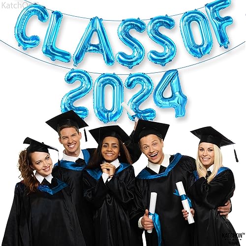 Miniatura 4 de KatchOn, Globos azules de la clase de 2024, 16 pulgadas, globos de graduación  Banner de clase de 2024 azul, decoraciones de graduación azules para