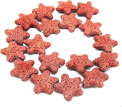 Cuentas de lava estrella, cuentas de roca de lava roja natural, 1.063 in x 0.984 in
