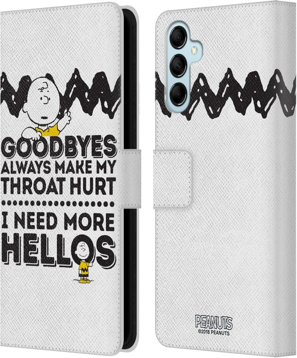 Head Case Designs Officially Licensed Peanuts Hellos Charlie Brown Leather Wallet Case Compatible with Samsung Galaxy M14 5G