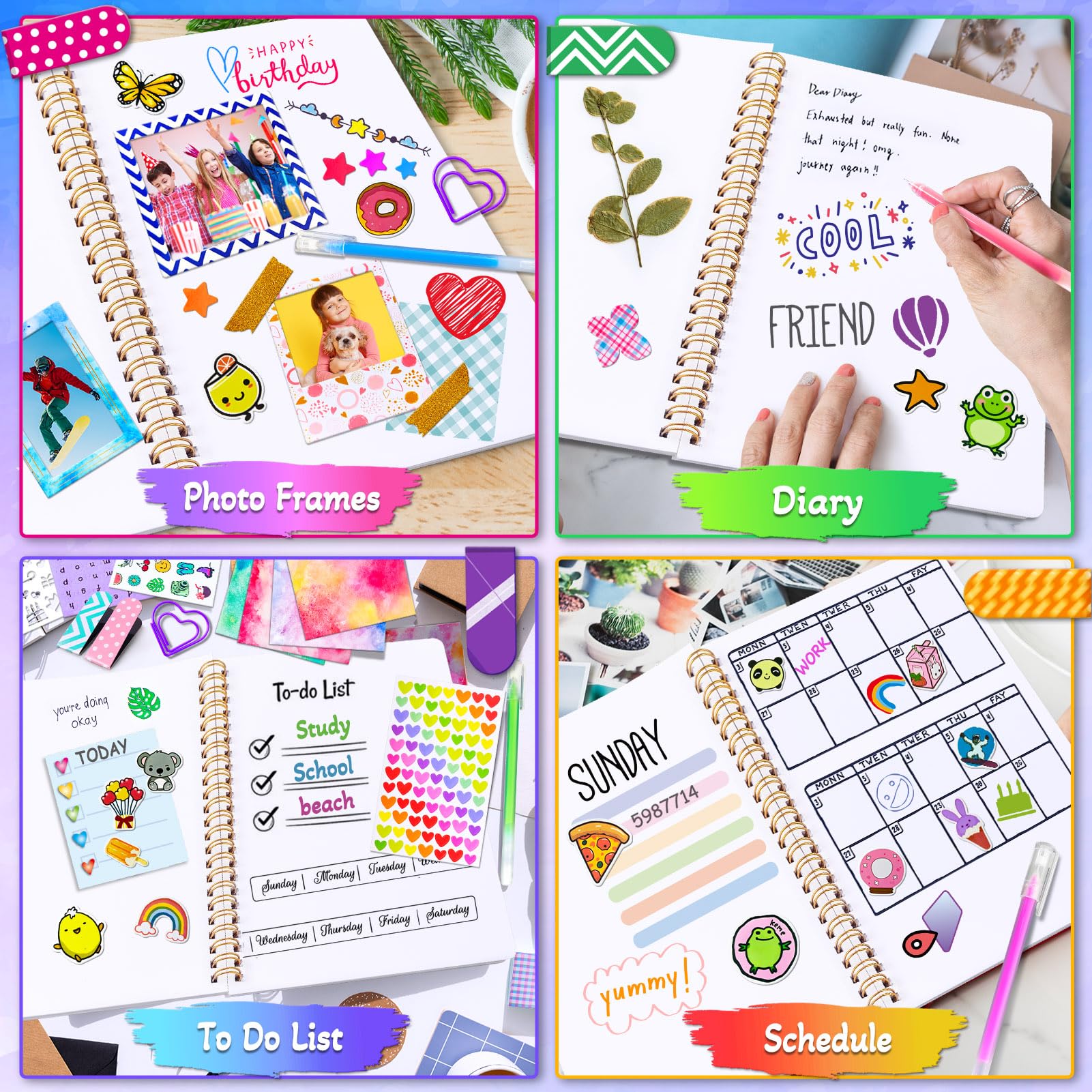 PATIFEED Kit Diario Fai Da Te per Ragazze, Confezione da 2 Set di Diari per Adolescenti, Forniture per Album e Diario per Età 8-14