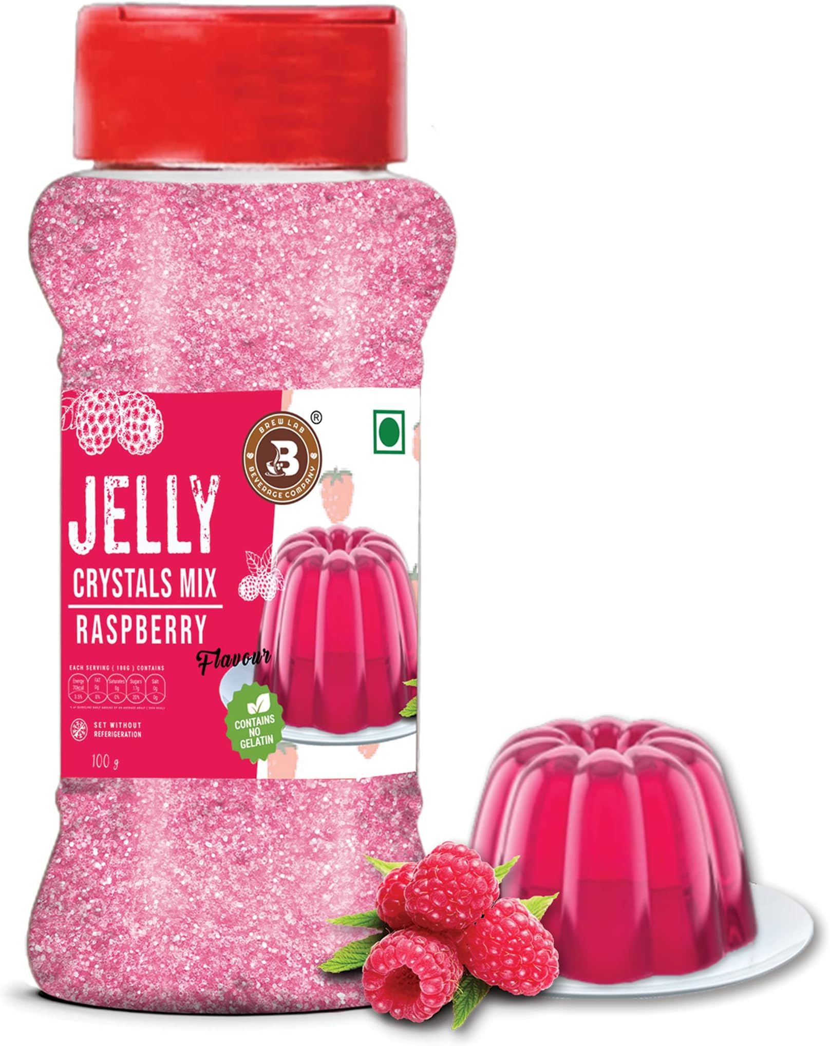 Jelly Crystals Mix Powder For Making Jelly - Raspberry Flavor | Easy To Make | Ready To Eat | No Gelatin - 100 Gm