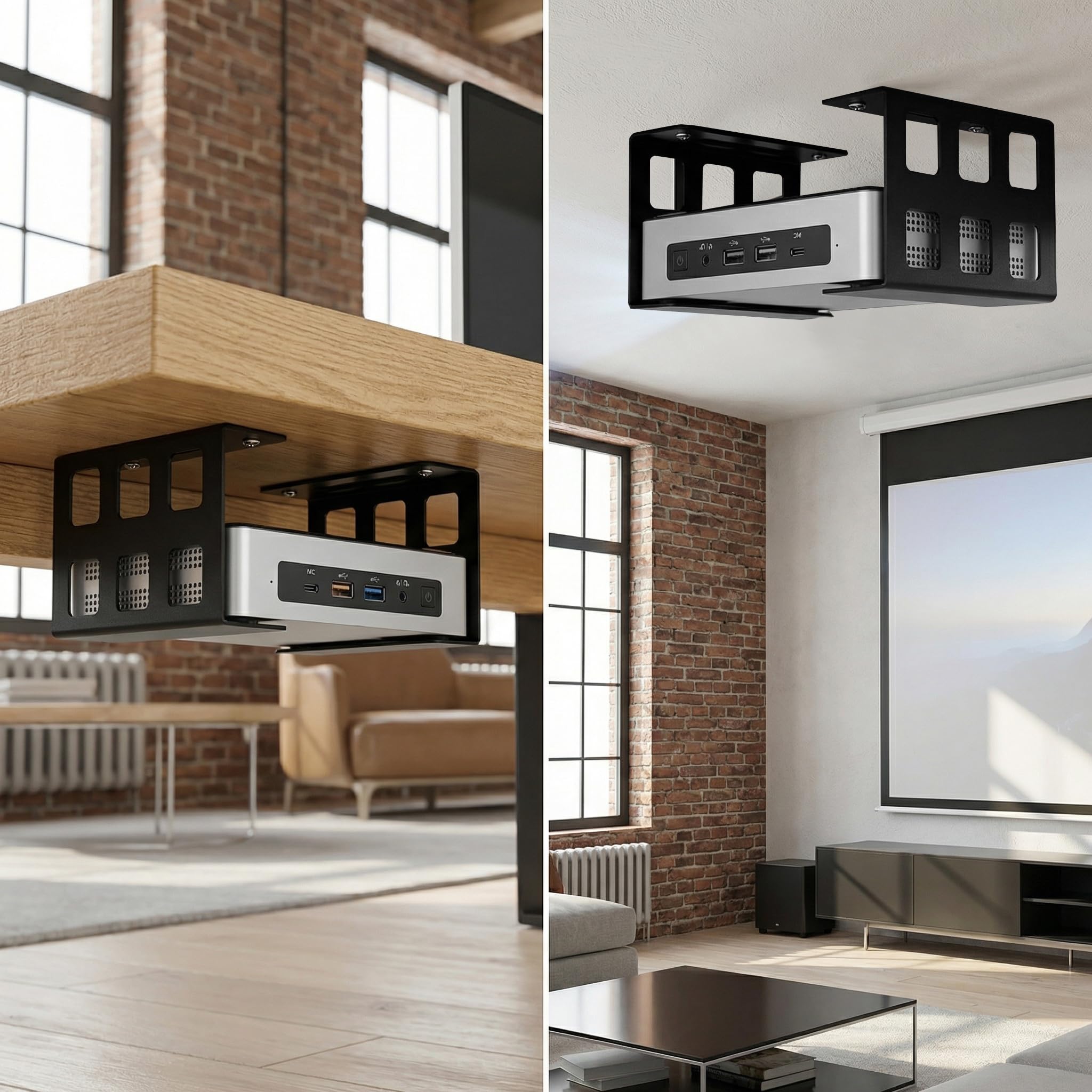 Supporti Sotto Scrivania per Router, Set di Supporti per Mini PC, Supporto da Soffitto per Proiettore, Compatibili con Xbox Series S e PS5 Pro, TV Box, per Dispositivi Spessore Inferiore 9 cm