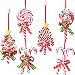 Blulu 6 Pieces Christmas Candy Cane Ornaments Tree Lollipop Hanging