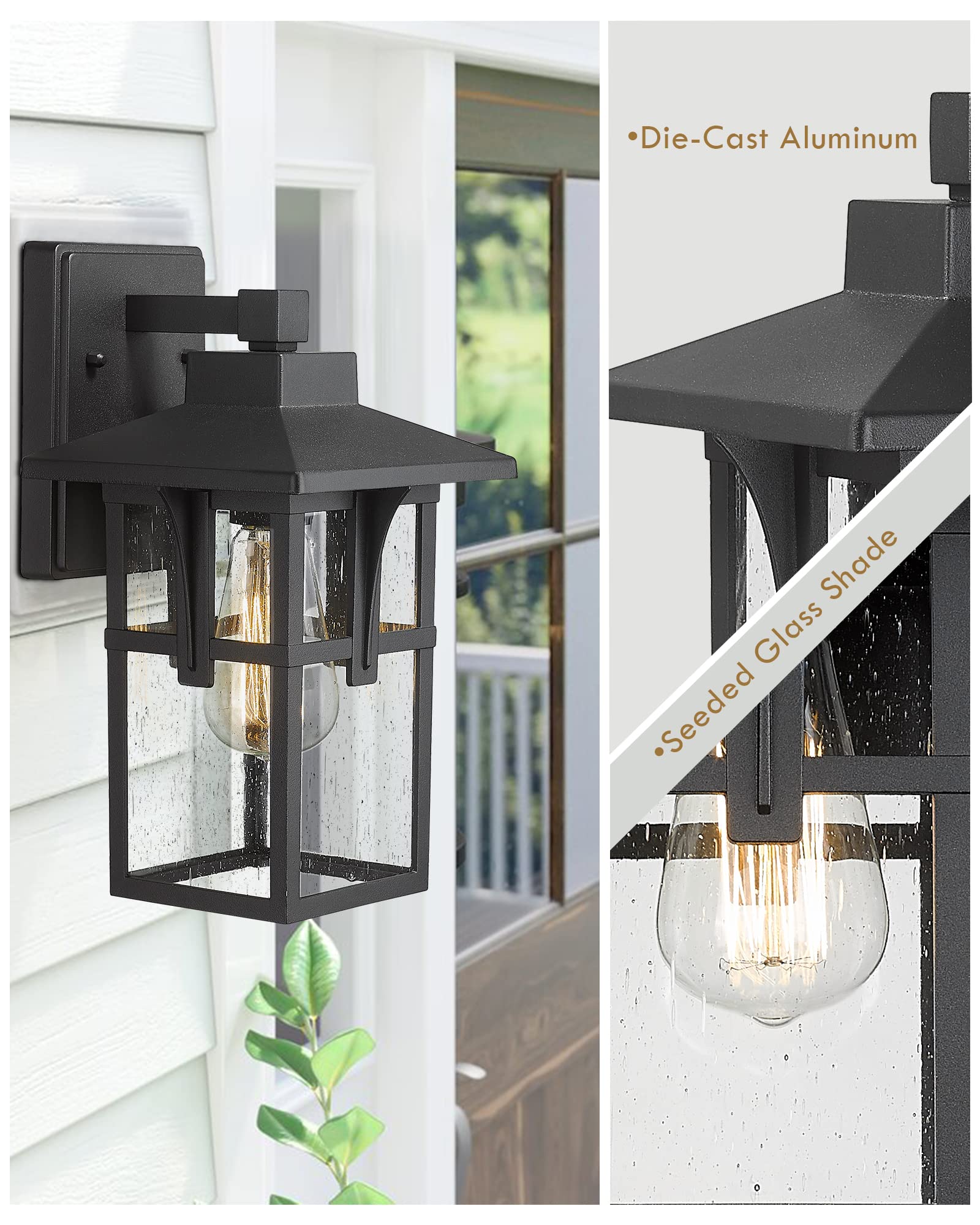 Black Outdoor Light Fixture 2 Pack Dusk To Dawn Outdoor Lights Wall Mount Aluminum Anti Rust Exterior Porch Lantern Clear Glass