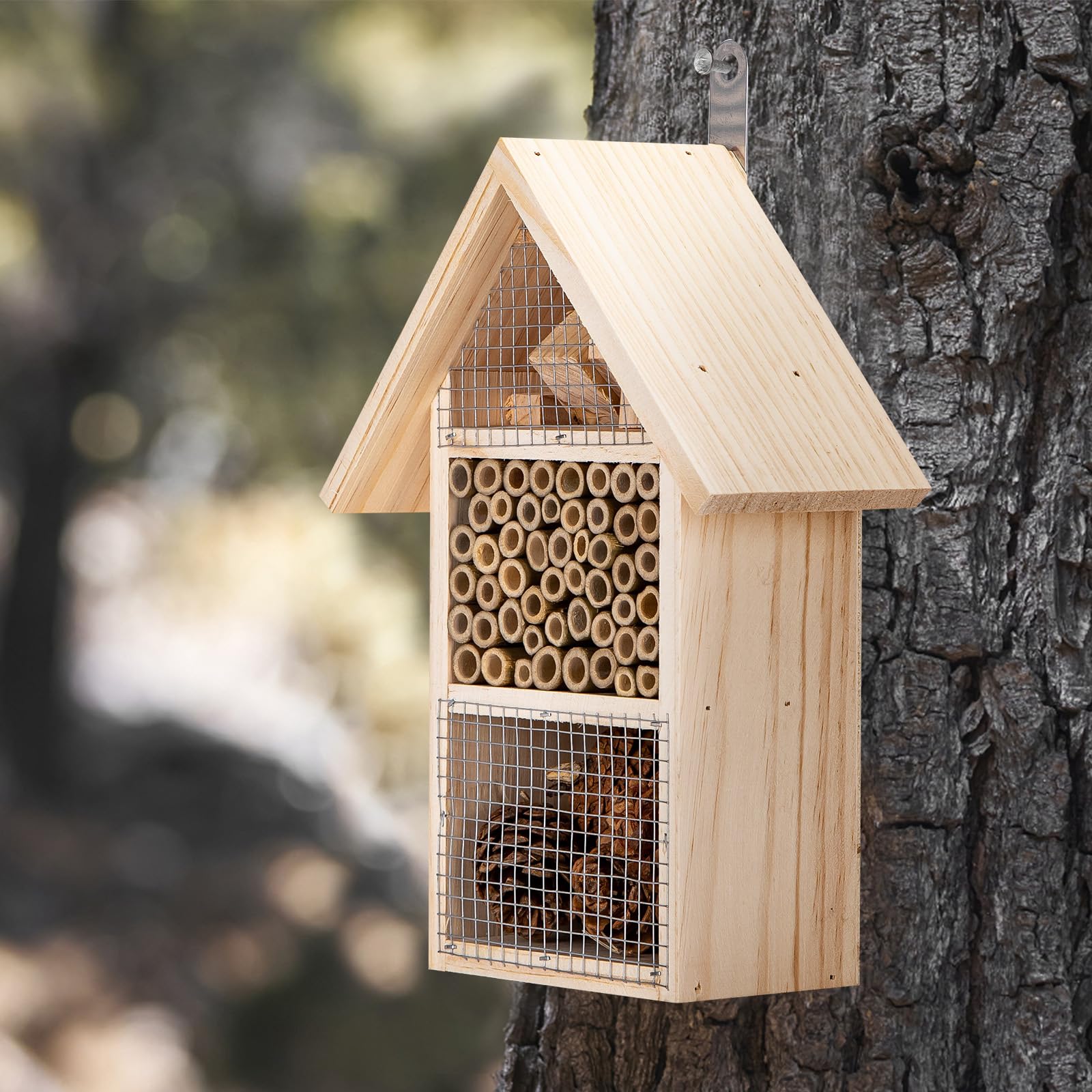 Nobleza - Casetta per Insetti in Legno, Albergo Insetti Naturale per Api, Coccinelle, Crisopidi, Farfalle,Hotel per Insetti Che Aiuta la Nidificazione, Taglia M - 19,5 * 10 * 27CM