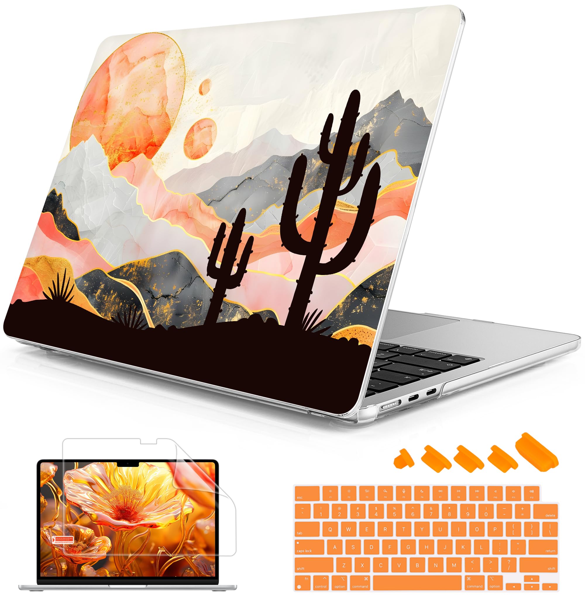Mektron Case for 2025 MacBook Air 13-inch M4 Laptop A3240 with 13.6-inch Liquid Retina Display,Compatible with 2024 2022 M3/M2 MacBook Air 13" Hard Shell Cover,Fit Model A3113 A2681，Sun &amp; Cactus