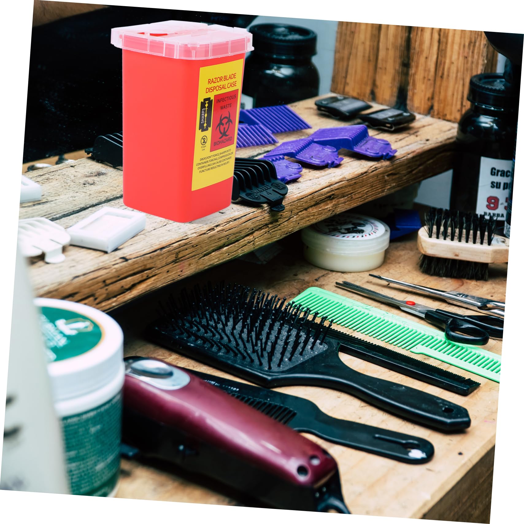 POPETPOP 5pezzi Contenitore Per Lamette Usate Scatola Dispenser Plastica Per Barbershop e Saloni Con Coperchio Sicuro Facile Da Trasportare e Smaltire Rosso
