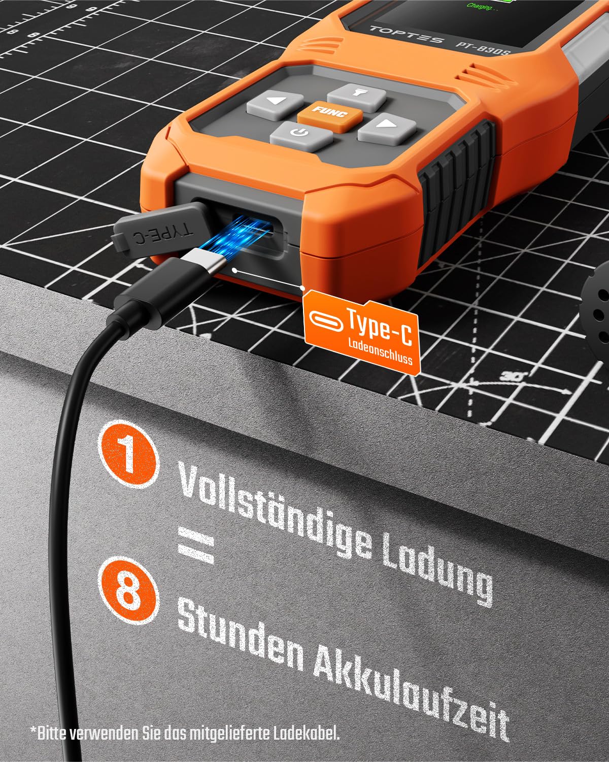 TopTes PT-830S Wiederaufladbarer Gasmelder mit 36,8cm Sonde, Bereich 0-10000 ppm, TFT-Farbdisplay mit 3 Alarmtypen, Hohe Empfindlichkeit gaslecksuchgerät für Propan, Methan für Haushalt oder Industrie