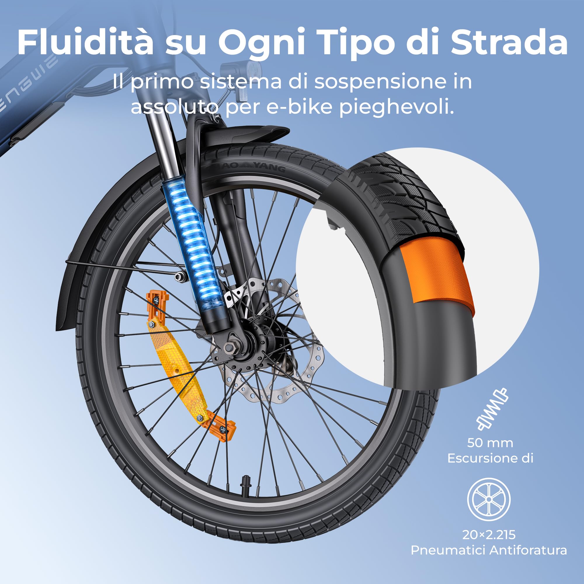 ENGWE O20 Bici Elettrica Pieghevole E-bike Compatta | Motore da 250 W, Batteria rimovibile da 48 V e 15 Ah,Autonomia 80–140 km, Connettività tramite App,Spostamenti Urbani