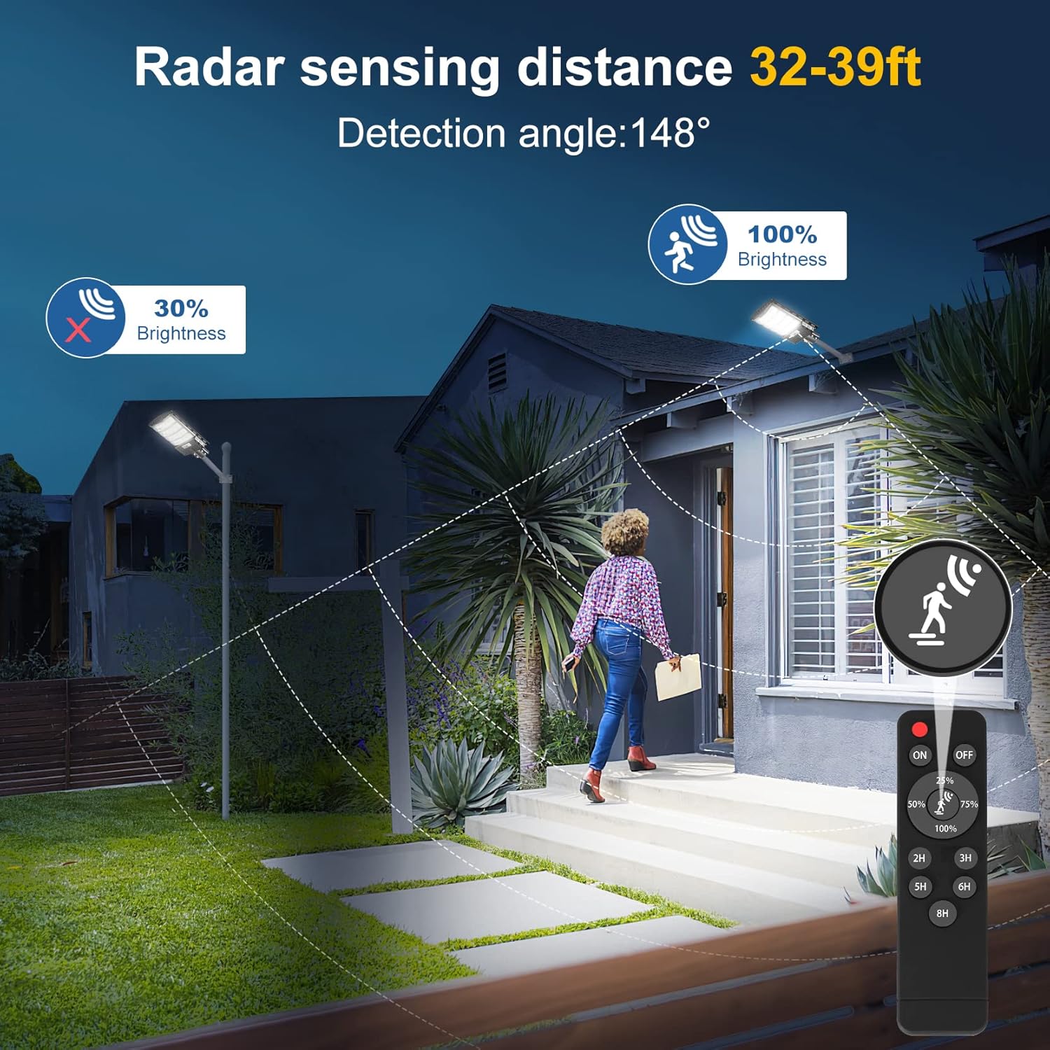 2 Pack 5000W Solar Street Lights Outdoor, 6500K LED Parking Lot Lights, Waterproof Flood Lights Dusk to Dawn Remote Control for Path/Yard/Driveway 2 Pack 5000W Solar Street Lights Outdoor, 6500K LED Parking Lot Lights, Waterproof Flood Lights Dusk to Dawn Remote Control for Path/Yard/Driveway