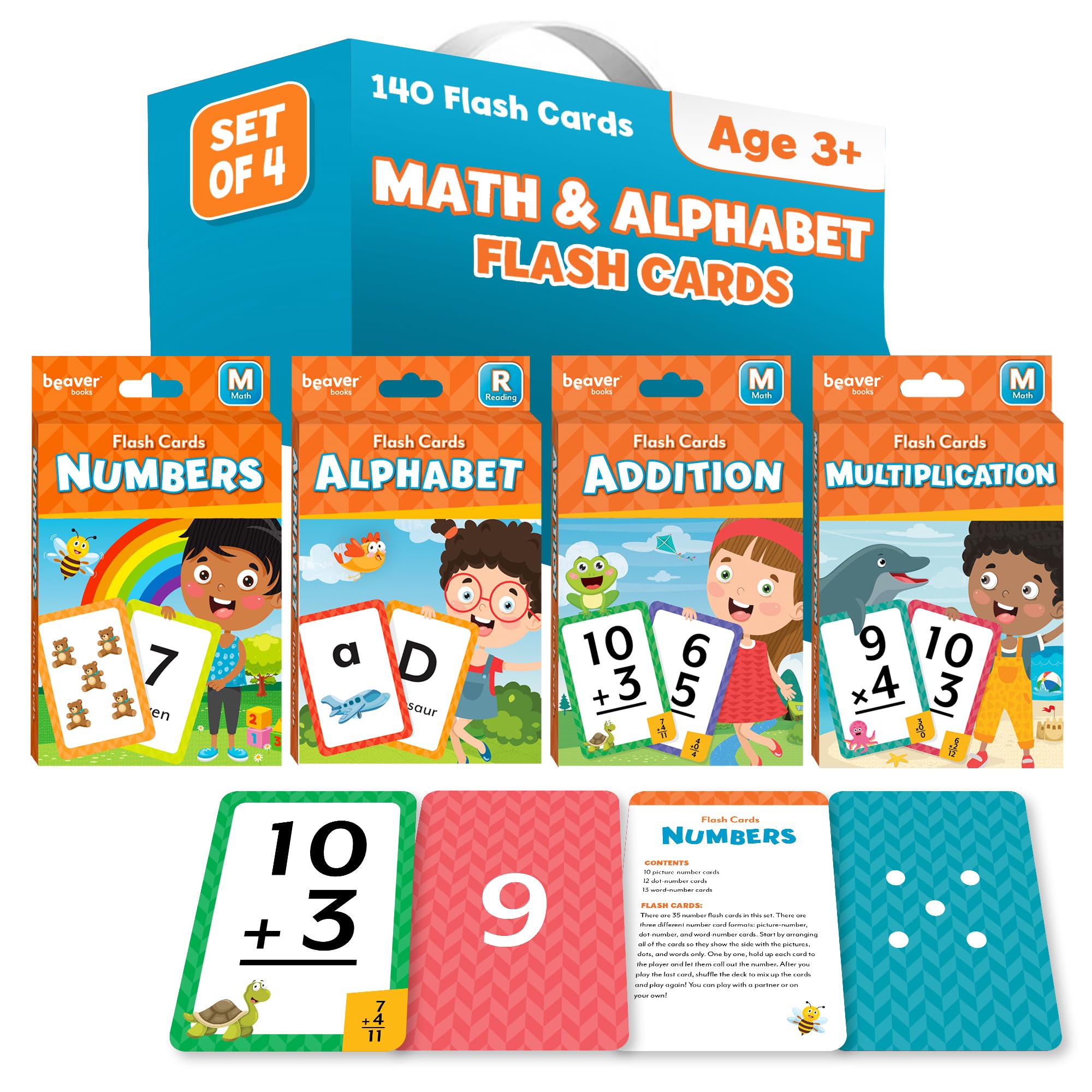 Head Start Flash Cards Set for Preschool Learning Activities, 140 Toddler Flashcards, Math Games for Kids - Numbers, Addition, Multiplication, and Alphabet Flash Cards, Ages 3+