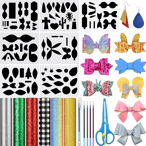 amazon com 19 pieces earring bow tie making templates set 7 sheets reusable stencils for earrings bow tie and photo album 6 pieces faux leather and 6 pieces auxiliary tools