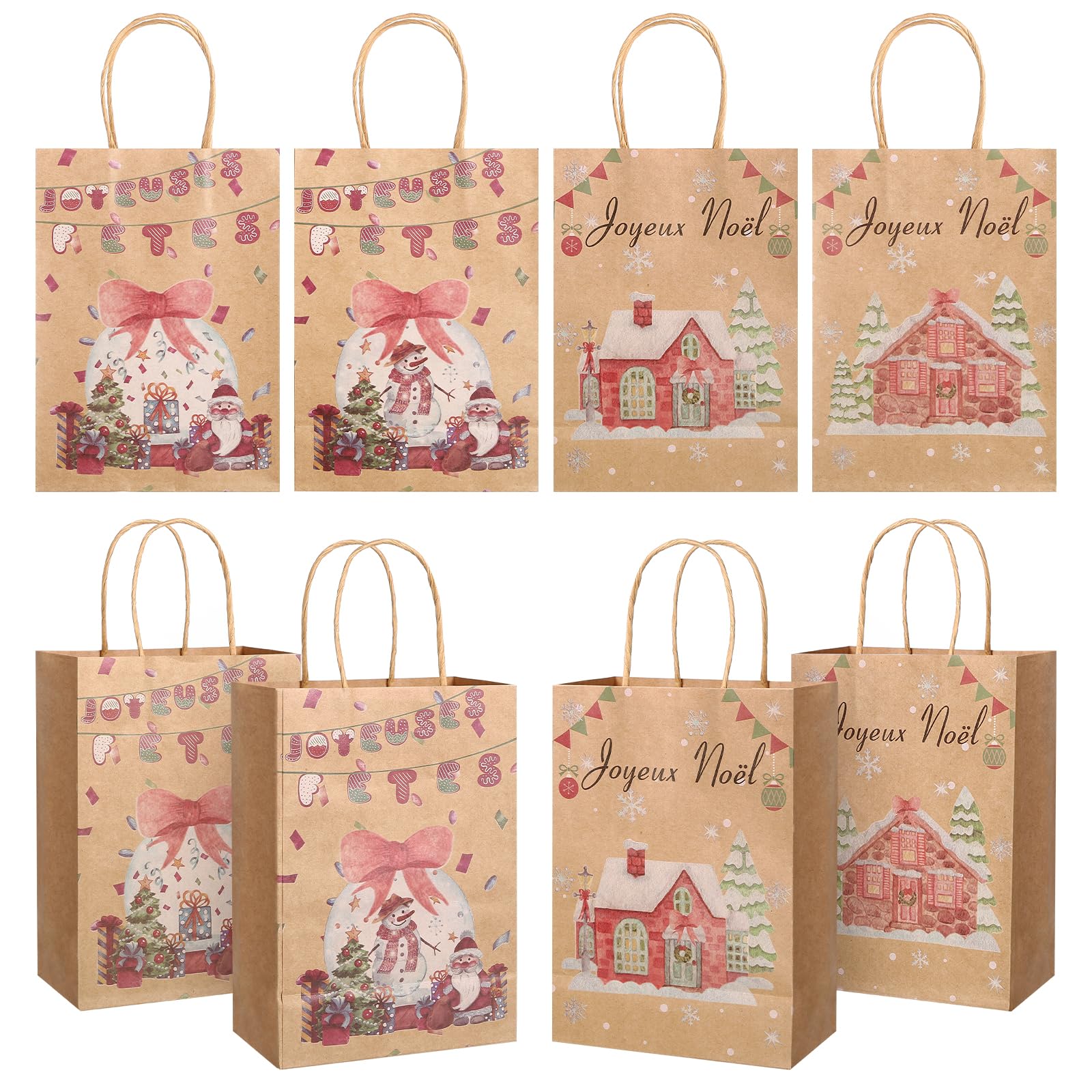 OEMG Lot De 16 Petits Sacs Cadeaux De Noël En Papier Kraft Marron Avec