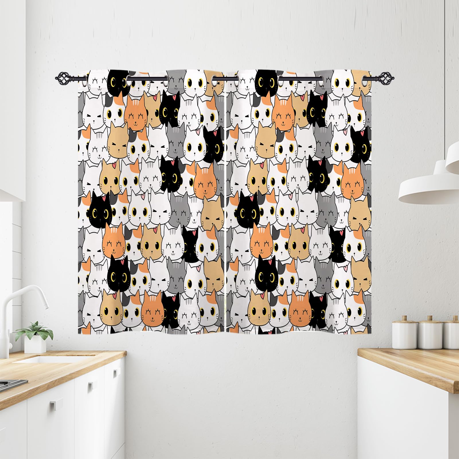 ANHOPE Cartoon Cat Blackout Thermal Eyelet Curtains 28 x 54 Inch 2 Panels — image 1